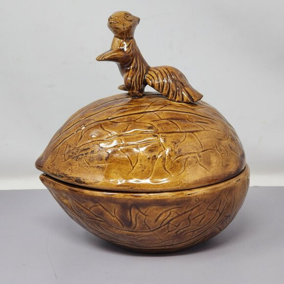 Vintage Handcrafted Holland Mold Squirrel‎ Nut Bowl With Lid - Picture 2 of 16